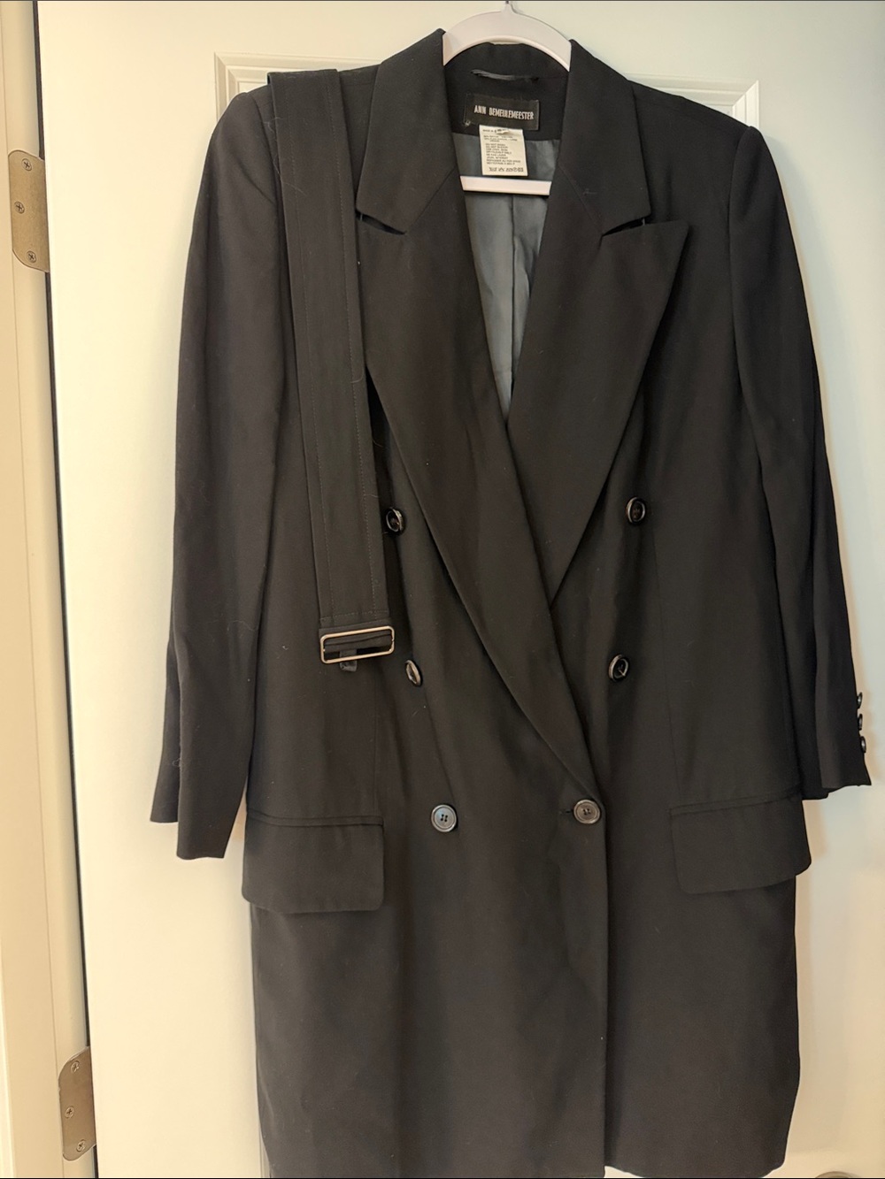 Ann Demeulemeester Black Double-Breasted Blazer with Detachable Strap